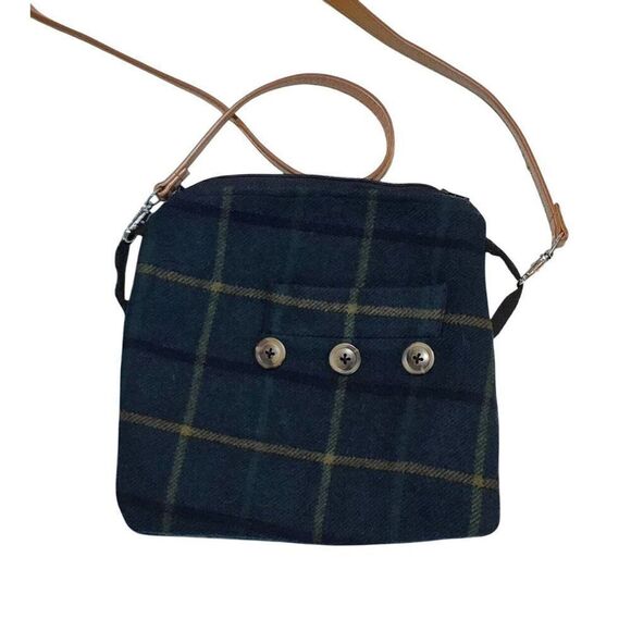 Handmade Scottish Wool Plaid Belt Bag W Brown Leather Strap & Button Accents - Picture 1 of 6